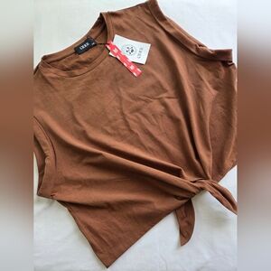 NWT Cider Brown Tie-Front Women's Top